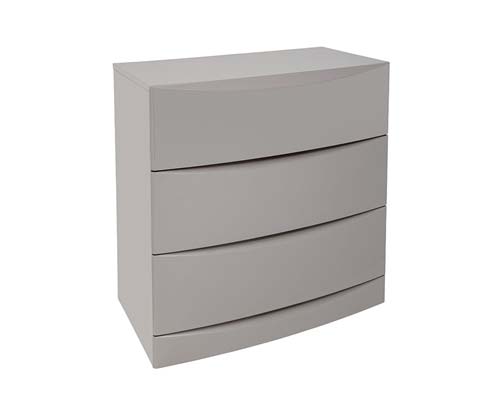  Luna Italian bedroom nightstand in white, featuring clean lines and minimalist silver handles, perfect for contemporary bedroom decor. Now available at MH2G Furniture Showrooms.