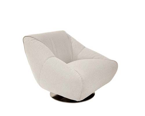 Contemporary Florentina lounge chair in grey fabric with a unique swivel base, perfect for adding a modern touch to any living space.