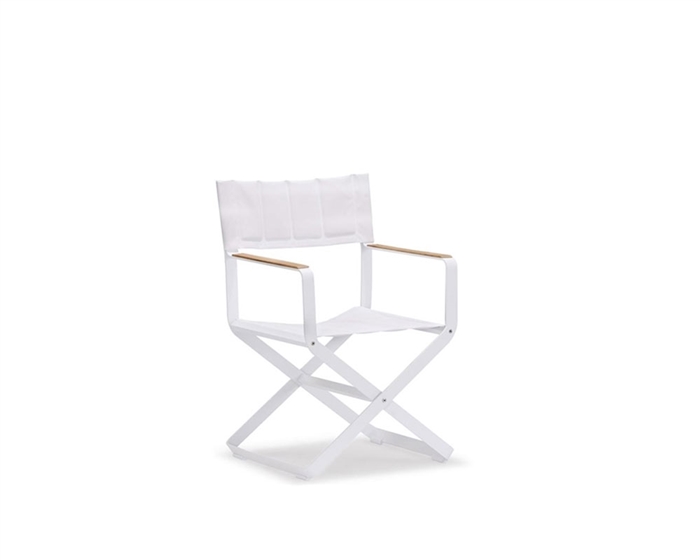 Mh2g Outdoor Dining Clint Modern Patio Dining Armchair In White Fabric With Teak Accents Mh2g